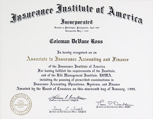 Associate in Insurance Accounting and Finance certificate