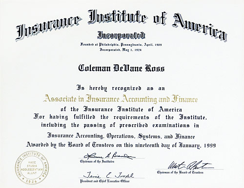 Associate in Insurance Accounting and Finance certificate