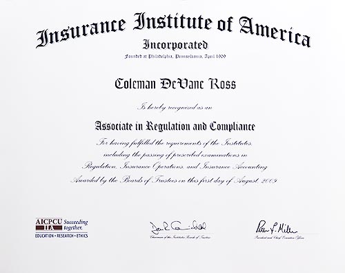 Associate in Regulation and Compliance certificate