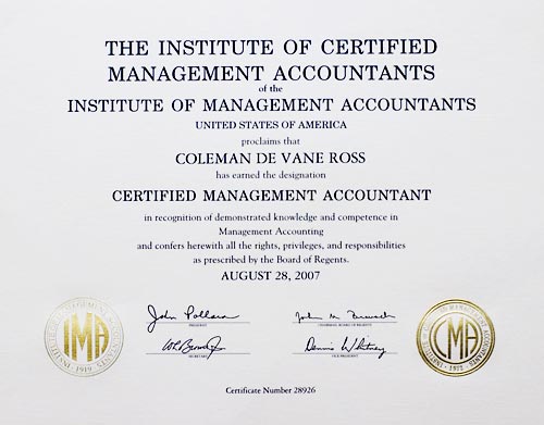 Certified Management Accountant certificate