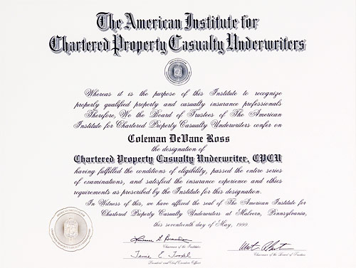 Chartered Property Casualty Underwriter certificate