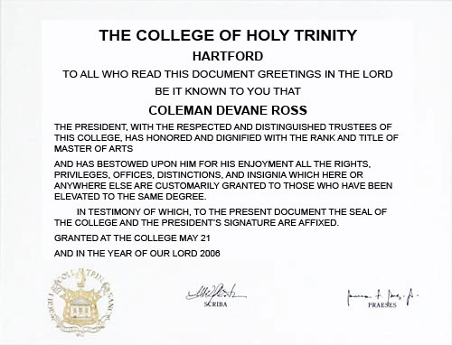 Trinity MA diploma, translated